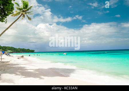 Vista su paradies spiaggia di playa blanca sull isola baru da Cartagena in Colombia Foto Stock