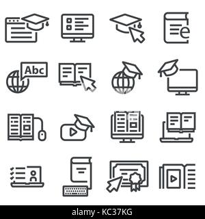 Educazione on line icone. tutorial video, corsi di formazione Illustrazione Vettoriale
