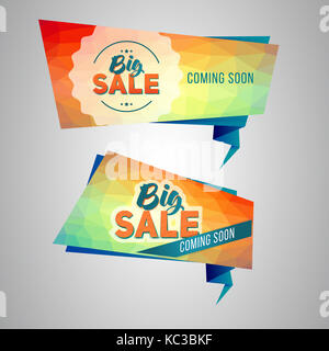 Grande Vendita banner progettazione del modello con sfondo lowpoligonal. Moderno design colorato. Foto Stock