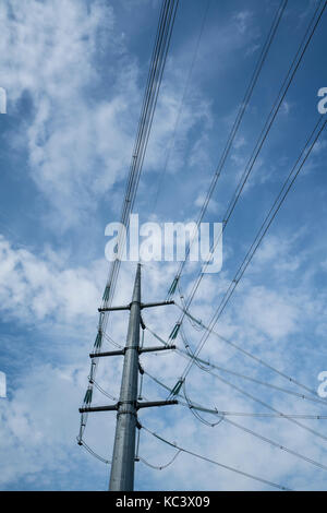 Tensione alta trellis con nuvole nel cielo in background Foto Stock