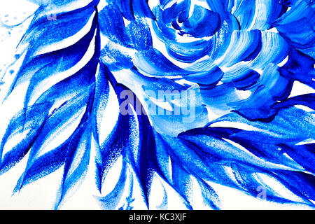 Disegno astratto spazzola in forma di foglie di vernice blu Foto Stock