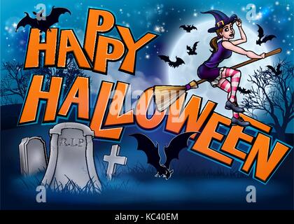 Happy halloween cartoon segno strega Illustrazione Vettoriale