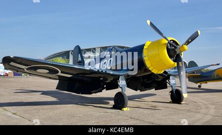 Esempio originale di un documento Goodyear FG-1D Corsair sul display statico all'IWM Duxford 2017 Battaglia di Bretagna air show Foto Stock