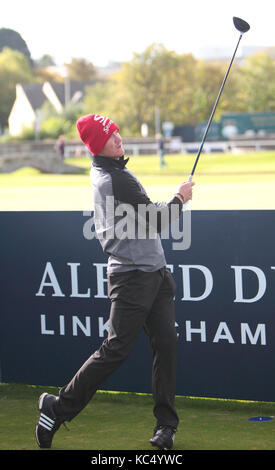 Fife, Scozia, Regno Unito. 3° Ott, 2017. Jacques Kruyswijk svolge una pratica rotonda a Alfred Dunhill Links Championship, St Andrews Old Course martedì 3 ottobre 2017 Credit: Derek Allan/Alamy Live News Foto Stock