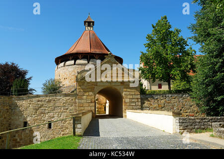 Difesa torre di difesa, castello ob Ellwangen, Baden-Württemberg, Germania Foto Stock