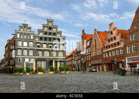 Am Sande, piazza della città con la camera del commercio e dell'industria, edifici storici, la città vecchia, Lüneburg, bassa Sassonia, Germania Foto Stock