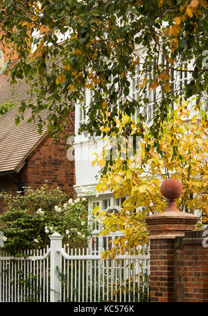 Colore di autunno nella parte anteriore del case sulla strada di blenheim in Bedford Park, Chiswick, London, Regno Unito Foto Stock