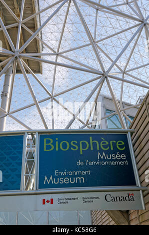 Ingresso al Montreal ambiente della Biosfera museo nel Parc Jean Drapeau, Ile Sainte-Helene, Montreal, Quebec, Canada Foto Stock