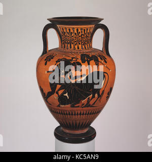 Collo di terracotta-anfora (JAR) con Eracle e un toro, ca. 520-510 A.C. Foto Stock