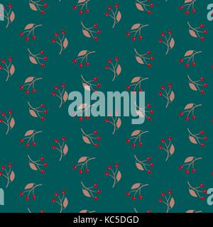 Seamless bacca rossa pattern. disegnati a mano e stravagante stile moderno. illustrazione vettoriale. sfondo decorativo per schede, saluti, volantini, web, tessile, Illustrazione Vettoriale