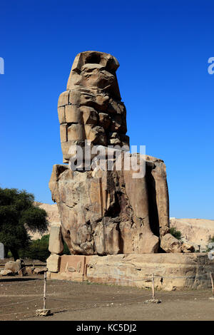 I Colossi di Memnon sono due enormi statue di pietra del faraone Amenhotep III, hanno stava nella necropoli tebana, a ovest del fiume Nilo da th Foto Stock