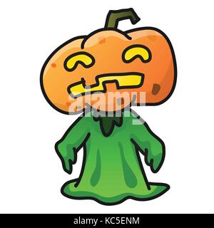 Carino Zucca di Halloween di testa, cartoon testa di zucca monster icona. vettore character design Illustrazione Vettoriale
