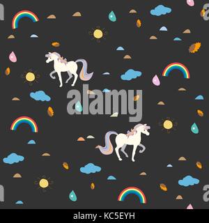 Unicorn seamless pattern con elementi decorativi. illustrazione vettoriale. Illustrazione Vettoriale