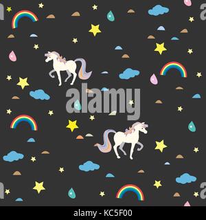 Unicorn seamless pattern con elementi decorativi. illustrazione vettoriale. Illustrazione Vettoriale