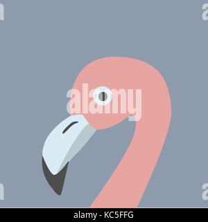 Fenicottero rosa testa. in stile retrò, sfondo blu. illustrazione vettoriale Illustrazione Vettoriale