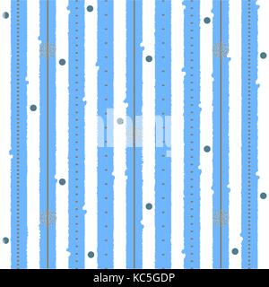 Oro scintillante coriandoli punti e i fiocchi di neve. seamless pattern. strisce blu su sfondo bianco. retrò sfondo festosa. holiday greeting card. mare Illustrazione Vettoriale