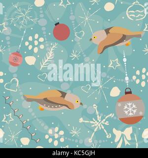 Carino seamless pattern invernale con gufi e inverno scarabocchi. illustrazione vettoriale. Illustrazione Vettoriale