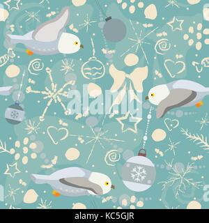 Carino seamless pattern invernale con gufi e inverno scarabocchi. illustrazione vettoriale. Illustrazione Vettoriale