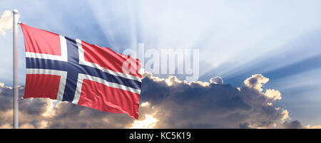 Norvegia sventola bandiera sul cielo blu. 3d illustrazione Foto Stock