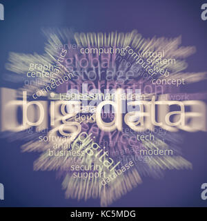 Grande parola dati cloud utilizzando computer e basato su tecnologia di temi e idee Foto Stock