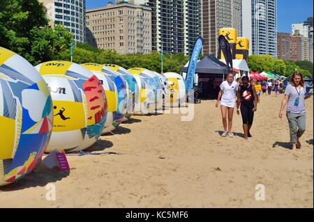 Chicago's Oak Street Beach prevista sabbia per un 2017 AVP evento. Chicago, Illinois, Stati Uniti d'America. Foto Stock