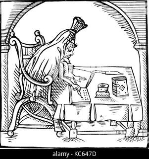 Robert GREENE (1558-1592) drammaturgo e pamphleteer. Incisione in legno di Greene "slegata nella livrea della morte" (cioè una copertura) dalla pagina del titolo del libro di John Dickenson del 1598 "Greene in Conceipt" Foto Stock