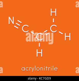 Molecola di acrilonitrile, poliacrilonitrile (PAN) e plastica ABS (acrilonitrile butadiene stirene) building block. formula scheletrico. Foto Stock