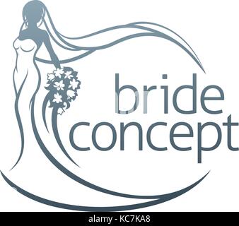 Sposa silhouette bouquet di fiori concept Illustrazione Vettoriale