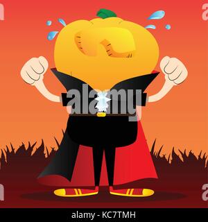 Triste pianto jack o' lanterna con zucca arancione invece di una testa. vettore halloween personaggio dei fumetti. Illustrazione Vettoriale