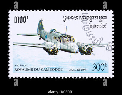 Francobollo da Cambogia raffigurante un Avro Anson Foto Stock