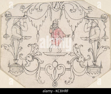 Arabesque cartiglio con balli figura, anonimo, francese del XVIII secolo Foto Stock