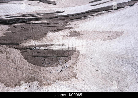 Un gruppo di alpinisti alpinisti praticando crepaccio soccorso con funi sul Glacier du argentiere in estate Foto Stock