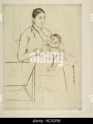 Assistenza infermieristica, ca. 1890, puntasecca; Stato terzo di tre, Piastra: 9 3/8 x 7 in. (23,8 x 17,8 cm), stampe, Mary Cassatt (American Foto Stock