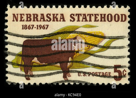 Stati Uniti - circa 1967: un timbro stampato negli Stati Uniti mostra immagine della dedicata al nebraska statualità circa 1967. Foto Stock