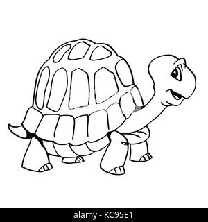 Disegno a mano di uno smiley turtle cartoon isolati su sfondo bianco in bianco e nero linea semplice illustrazione vettoriale per libro da colorare - linea tracciata v Illustrazione Vettoriale