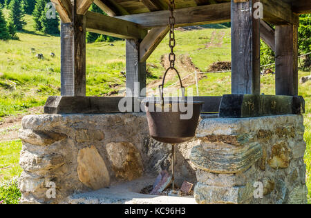 Piatto di polenta. Montagna simbolo e tradizione altoatesina. Alto Adige, Trentino Alto Adige, Bolzano, Italia settentrionale Foto Stock