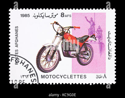 Francobollo da Afghanistan raffigurante un motociclo. Foto Stock