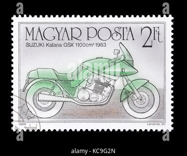 Francobollo da Ungheria raffigurante una Suzuki Katana GSX dal 1960, centenario della motocicletta. Foto Stock