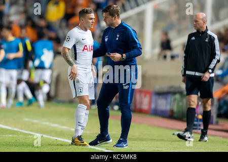 Nicosia, Cipro - Semptember 26, 2017: Pullman di Tottenham Mauricio Pochettino durante la UEFA Champions League tra Bologna VS Tottenham Hotspur Foto Stock