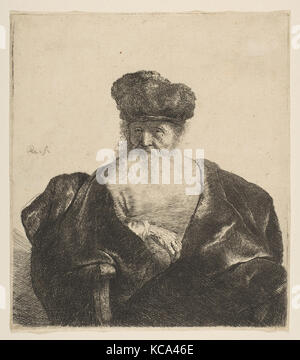 Uomo vecchio con la barba, pelliccia con cappuccio e mantello di velluto, Rembrandt, ca. 1631 Foto Stock