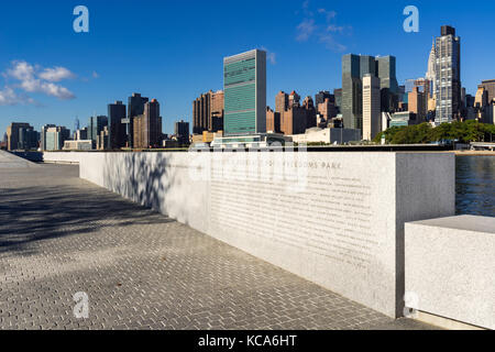 Manhattan Midtown East di Roosevelt Island (Franklin D. Rosevelt quattro libertà parco). La città di New York Foto Stock