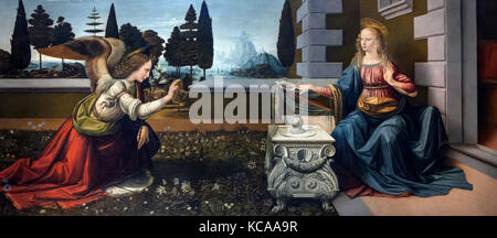 L'Annunciazione di Leonardo da Vinci (1452-1519), olio su pannello, c.1472 Foto Stock