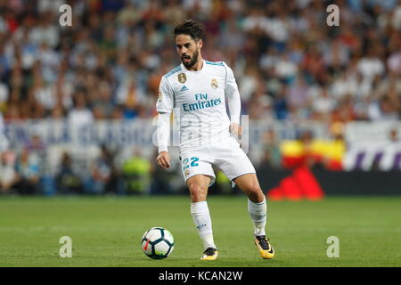 Madrid, Spagna. 1 ott 2017. isco (reale) calcio/calcetto : spagnolo "la liga santander' match tra il real madrid cf 2-0 RCD Espanyol al Santiago Bernabeu Stadium in madrid, spagna . credito: mutsu kawamori/aflo/alamy live news Foto Stock