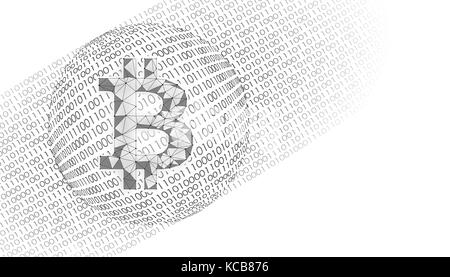 Bitcoin crypto simbolo della valuta sul globo terrestre internazionale di e-finance e-commerce concetto. numero binario codice pianeta terra astratta. banner bianco grigio neutro Illustrazione Vettoriale