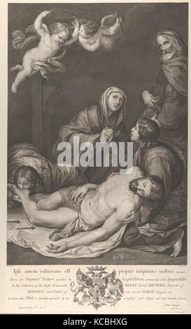 Di tumulazione Cristo, 1775, di attacco e di incisione, 27 3/8 × 16 1/8 in. (69,5 × 41 cm), stampe, Domenico Cunego (italiano, Verona Foto Stock