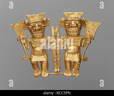 Doppio Bat-Head figura pendente, 11th-XVI secolo, Panama, Chiriqui, oro, complessivo: 3 a. (7,62 cm), Metal-Ornaments, Il twin Foto Stock