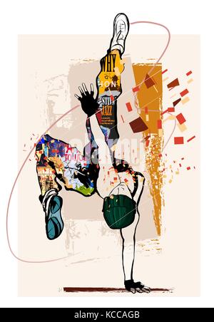 Hip hop ballerina sullo sfondo grunge - illustrazione vettoriale Illustrazione Vettoriale