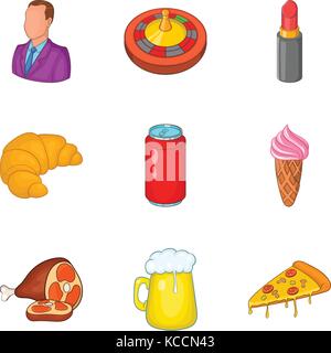 Banchetti set di icone, stile cartoon Illustrazione Vettoriale