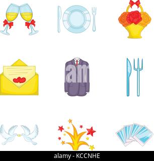 Ospitalità set di icone, stile cartoon Illustrazione Vettoriale