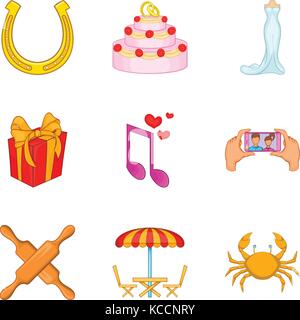 Trattare il set di icone, stile cartoon Illustrazione Vettoriale